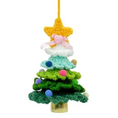 Imagem de Árvore de Natal de crochê de tricô, pingente de árvore de Natal de crochê feito à mão para mulheres, enfeites de pendurar em árvore colorida gradiente para amigos, enfeite de pendurar no espelho do