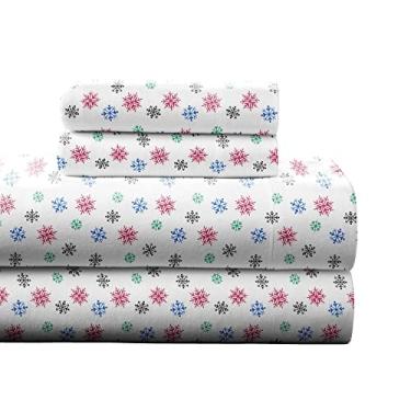 Imagem de Pointehaven Conjunto de lençóis de flanela estampados, Queen, flocos de neve, multicoloridos