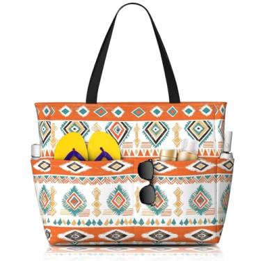 Imagem de Bolsas de praia femininas com estampa fofa, à prova d'água, à prova de areia, bolsa feminina com zíper, bolsas coloridas de piscina para academia e viagens, Atzec, One Size, Atzec