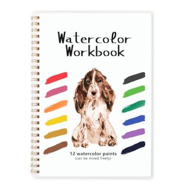 Imagem de Livro de exercícios em aquarela – Livros de exercícios para colorir aquáticos para iniciantes com 12 cores, conjunto de tinta para colorir com pincel (cão)
