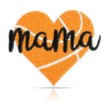 Imagem de Patch de basquete Mama Heart, bordado laranja e branco em forma de coração, 7 x 6 cm, aplique de moral para camisas, jaquetas, bolsas, acessório esportivo de homenagem à mãe