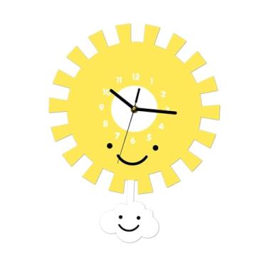 Imagem de Ｂｅｓｇａ Relógio de parede com pêndulo em formato de sol, presente criativo de aniversário, silencioso, para quarto infantil, cozinha, sala de aula, hotel e