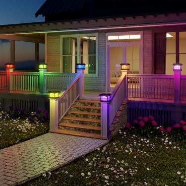 Imagem de PARTPHONER RGBCW Luzes de poste solares pacote com 12, 9 cores, 3 modos, luzes solares brilhantes, iluminação de LED à prova d'água, para cerca, jardim, terraço, varanda, decoração, vinil, madeira, 4