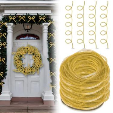 Imagem de Arrowbash Tubo de malha de Natal para artesanato, tubulação de malha decorativa dourada para grinalda de 8 mm x 25 jardas tubo de poliéster de folha metálica flexível para bricolage, embrulhos de