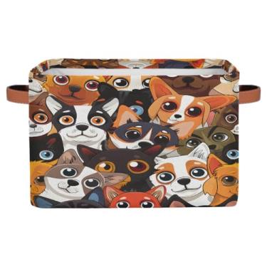 Imagem de hongjinglin Cestas de armazenamento pequenas, olhos de animais, fofos, com alças, caixas de armazenamento de brinquedos infantis, organizador de cubo de tecido, cesto organizador para berçário, sala