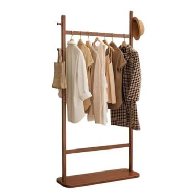 Imagem de Hhsdyl Cabideiro Independente Madeira Maciça com 4 Ganchos, Suporte Roupas Resistente Árvore Cabides Madeira para Quarto, Hall Entrada e Sala,80cm