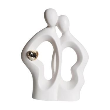 Imagem de Generic Estatueta de Casal de Amantes, Escultura Abstrata em Cerâmica, Ornamento para Mesa de Escritório, Centro de Mesa e Decoração de Casa, Branco