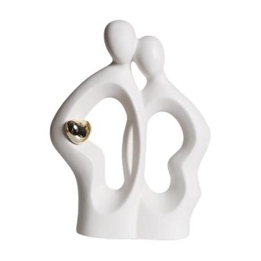 Imagem de IEUDNS Enfeite de mesa com estatueta de casal, escultura abstrata decorativa para escritório, Branco