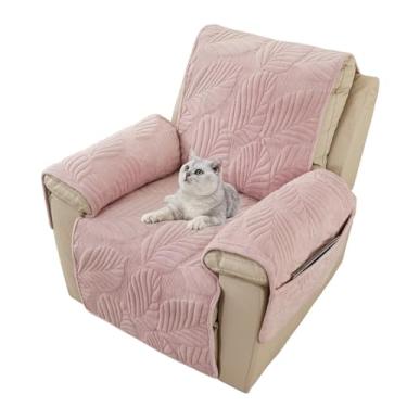 Imagem de AMZTOP 1 capa de cadeira reclinável rosa que permanece no lugar, antiderrapante, macia, quente, microfibra, veludo, poltrona, protetor reclinável, com bolso lateral, capa de cadeira leigo com alça