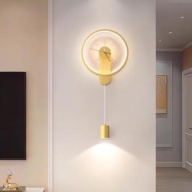 Imagem de Arandela de parede LED com relógio criativo e 3 cores de iluminação. Design moderno e elegante, ideal para sala de estar, sala de jantar e escritório.