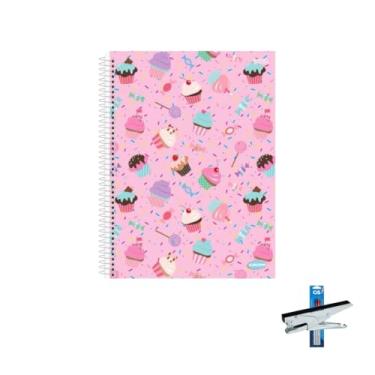 Imagem de Kit Caderno Feminino de 10 Matérias Capa Dura 200 Folhas + Caneta Esferográfica Spiro 0.7mm + Grampeador Alicate HP45