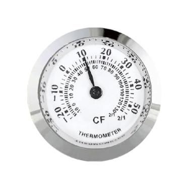 Imagem de XLWLLNJ Termômetro mecânico portátil para uso interno e externo com mostrador redondo de números grandes, ideal para estojo de guitarra, quarto, armário e, Prata 27mm