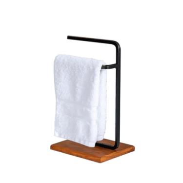 Imagem de Suporte Porta Toalha de Rosto Duplo Bancada de Banheiro Base de Madeira - ÉdeCasaMóveis