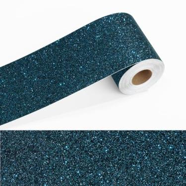 Imagem de Yullpaper Borda de papel de parede com glitter preto azul para banheiro espelho autoadesivo bordas galáxia papel de parede para paredes janelas porta decoração azul escuro glitter quadro de avisos 9 ×
