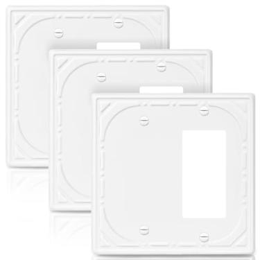 Imagem de Combinação de metal para interruptores de luz, placa de parede, 1 placa decorativa, branco, 1 placa decorativa, 2 peças, placa de parede - estilo retrô clássico, pacote com 3