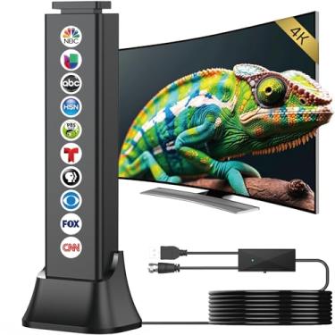 Imagem de Antena de TV 2025, antena digital, alcance de mais de 1500 milhas, antenas internas para Smart TV com amplificador de recepção de 360°, antenas HD para canais locais suportam cabo coaxial 8K 4K 1080p
