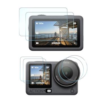 Imagem de iDaPro Protetor de tela para Dji Osmo Action 6 vidro temperado [2 peças] + vidro temperado para subtela [2 peças] + protetor de lente para lente [2 peças], 9H, anti-arranhões, antibolhas, fácil