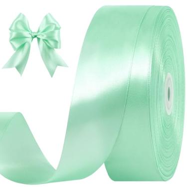 Imagem de CLUEWR Fita de cetim verde menta de 3,5 cm, 100 metros, rolo de fita para buquês de flores, embrulho de presente, casamento, artesanato feito à mão