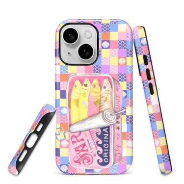 Imagem de HCTYKHVTYS Capa para iPhone 13/14, proteção de 2 camadas com silicone TPU e capa rígida de policarbonato, antiqueda, fosco e resistente ao desgaste - Latas de sardinha no tabuleiro de xadrez