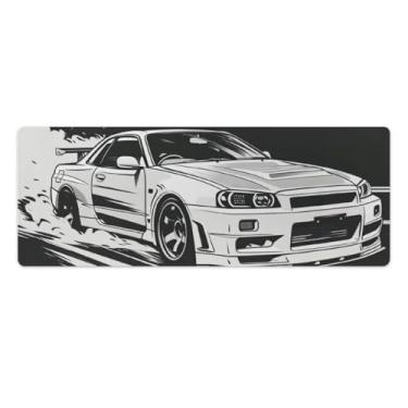 Imagem de HouLaiZhe JDM Japan R34 Tapete de mouse para jogos, grande, para jogos, base de borracha, antiderrapante, acessórios de computador, suprimentos para escritório, casa, 30 x 80 cm