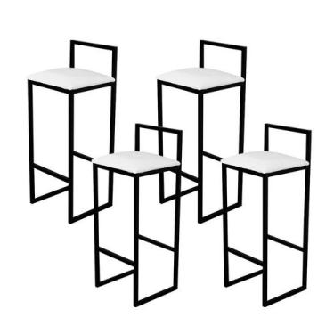 Imagem de Kit 4 Banqueta Alta Cozinha Bar Balcão Bistrô Industrial Preta Assento