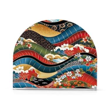 Imagem de Qilmy Porta-guardanapos para mesas, ondas japonesas e flores porta-guardanapos para cozinha, porta-guardanapos de mesa, porta-guardanapos de coquetel, porta-guardanapos de papel257