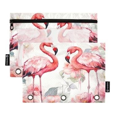 Imagem de Wassud Flamingos em flor, pacote com 2 pastas para fichário, pastas de bolso com 3 furos, organizador de fichários para casa, escritório
