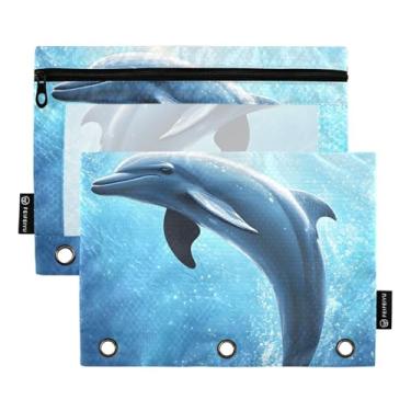 Imagem de CEBUGI 3 bolsas de lápis com zíper e janela transparente, 2 pacotes de estojo para exames de sala de aula (golfinho)