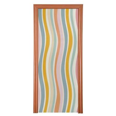 Imagem de Wassud Capa de porta com padrão ondulado arco-íris decorações de porta de Halloween faixa interna externa decoração de casa grande decoração de porta da frente 91 x 248 cm