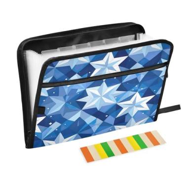 Imagem de Wassud Blue Stars Organizador de arquivos sanfonado com 13 bolsos, pastas expansíveis com abas e adesivos, tamanho carta A4, organizador de pastas de documentos de recibo de papel para viagens de