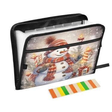 Imagem de Wassud Boneco de neve de Natal, 13 bolsos, organizador de arquivos sanfonados, pastas expansíveis com abas e adesivos, organizador de pastas de documentos de recibo de papel tamanho carta A4 para
