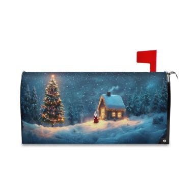 Imagem de Burbuja Capa magnética para caixa de correio, árvores de Natal, capa decorativa de caixa de correio para decoração de jardim e quintal, tamanho grande 52,8 x 64,5 cm