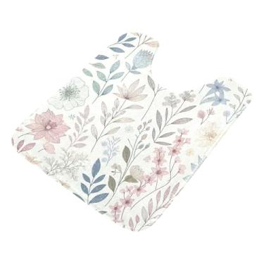 Imagem de Burbuja Tapete de banheiro floral pastel, tapete de banho absorvente de pelúcia macio, base de vaso sanitário antiderrapante para piso de banheiro, oval em forma de U