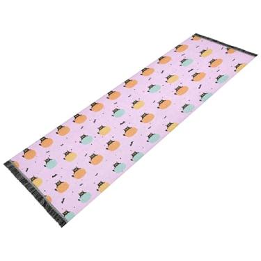 Imagem de Burbuja Tapete de corredor de gatos pretos espiando de abóboras, tapete antiderrapante de linho lavável para cozinha, entrada, corredor, tapete de chão, não cai e aceita animais de estimação