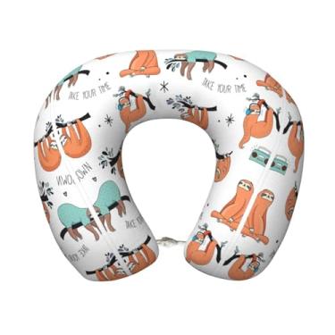 Imagem de Travesseiro de pescoço de viagem leve com estampa musical de preguiça em forma de U e espuma viscoelástica para aviões