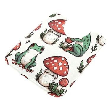 Imagem de Burbuja Tapete de banheiro cogumelo sapo, tapete de banho absorvente de pelúcia macio, base de vaso sanitário antiderrapante para piso de banheiro, oval em forma de U