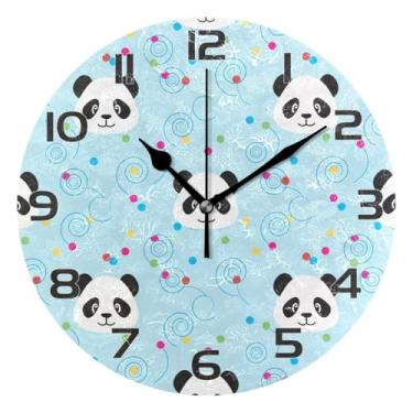 Imagem de YETTASBIN Relógio de parede panda, silencioso, sem tique-taque, operado por bateria, relógio redondo decorativo criativo para cozinha, sala de estar, banheiro, decoração de escritório em casa, escola
