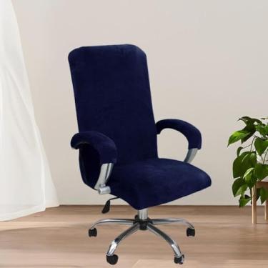 Imagem de Capa para cadeira de computador giratória universal, capa de veludo macio para cadeira de mesa de computador, protetor elástico, protetor à prova de gatos, para escritório em casa, azul marinho, GG