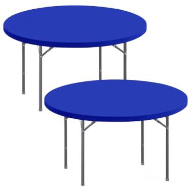 Imagem de Pacote com 2 toalhas de mesa redondas para mesas de 121 cm, impermeável, elástica, lavável, dobrável, toalha de mesa de piquenique, pátio, elastano, para ambientes internos e externos, para casamentos