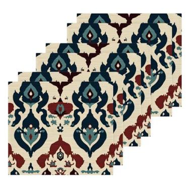 Imagem de Burbuja Pacote com 6 toalhas de algodão de padrão tradicional, toalhas de rosto altamente macias e absorventes para banheiro, mão, cozinha, academia, limpeza, 30 x 30 cm