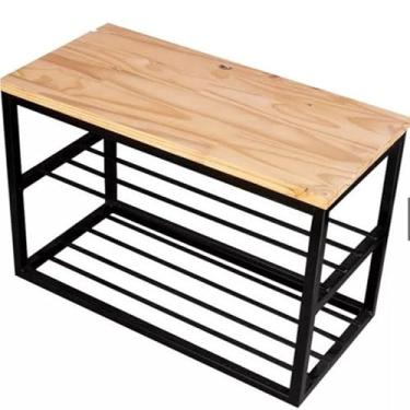 Imagem de Banco Sapateira 90cm Estilo Industrial sapateira hall de entrada Para Entrada, Quarto ou Varanda de Apartamentos Pequenos