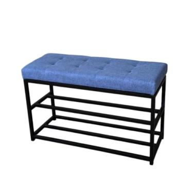 Imagem de Banco Sapateira 80cm Industrial Estofado Cores Decorativa Hall De Entrada Luxo sapateira hall de entrada para Hall de Entrada, Corredor ou Quarto(Estrutura Preta/Assento Azul)