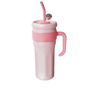 Imagem de Copo Térmico com Canudo de Aço Inox 1200ml com Alça Térmica Fitness com Tampa(Rosa 1200ml)