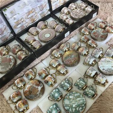 Imagem de Xícara de café kit com 12 peças de Cerâmica e porcelana kit xicaras com pires(Estampa e cor Aleatória)