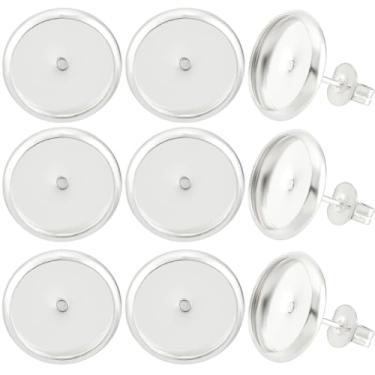 Imagem de Beebeecraft 20 peças de brincos de cabochão em branco 925 folheados a prata esterlina plana redonda bisel pino achados com porcas de orelha para fazer joias faça você mesmo, bandeja 10 mm