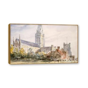 Imagem de Moldura de teca. Arte em tela romantismo estilo constable (paisagem 84), pintura de paisagem inglesa emoldurada, decoração de parede elegante para sala de estar escritório. 80 x 136 cm - 31,4 x 53,5