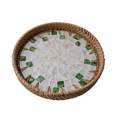 Imagem de Fruteira Disco de emenda de casca simples, prato de frutas, café da manhã, pão, dim sum, cesta de frutas Decoração de mesa(Green grass)