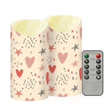 Imagem de Wassud Pacote com 2 velas corações, estrelas, sem chama, com controle remoto, velas realistas cintilantes com temporizador, velas decorativas para Natal, casamento, festa, decoração de casa média