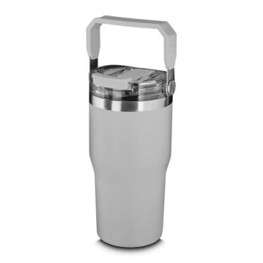 Imagem de Garrafa Copo Térmico Inox 650ml – Parede Dupla com Tampa, Canudo e Bico (Cinza)