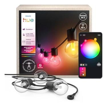 Imagem de Philips Hue Festavia Globo de luzes ao ar livre, branco e colorido, 32 lâmpadas, regulável, controle com Hue App, funciona com Alexa Google Assistant e